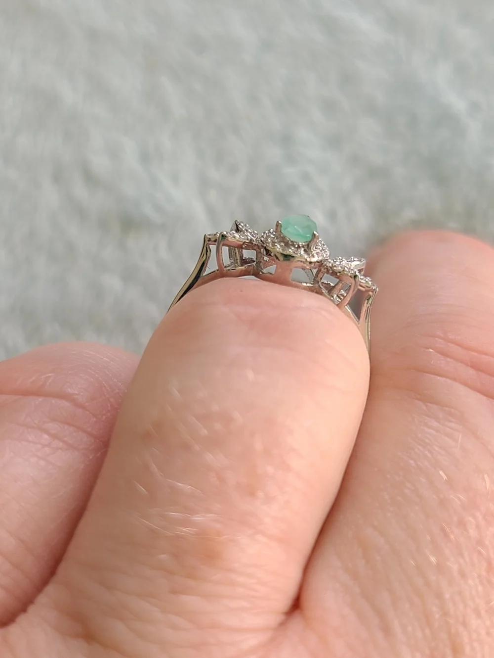 Sterling Silver Teardrop Emerald Halo Ring - Picture 3 of 6